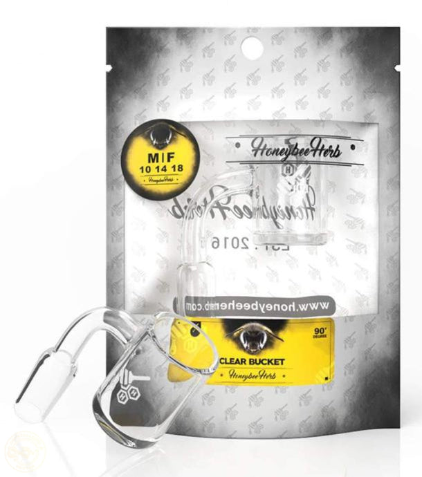 Honeybee Herb White Line 90° Clear Bucket Quartz Banger-Crystallized Nectar