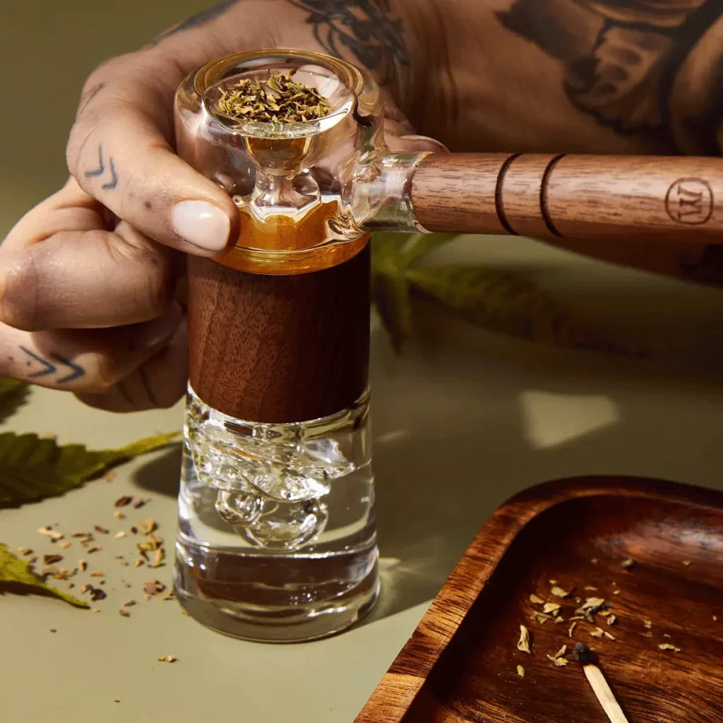 Marley Natural Walnut Bubbler filled with smoking mix